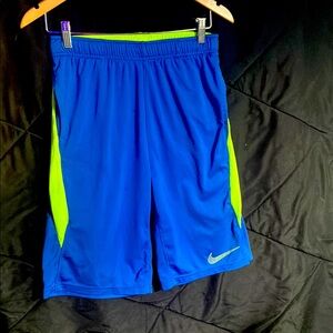 Nike Blue and Green Athletic Shorts with Elastic Waistband